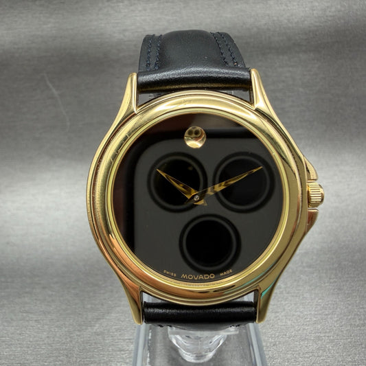 Movado Museum Watch Men 35mm Black Dial Gold Tone Round 87 E4 0863 New Battery P0