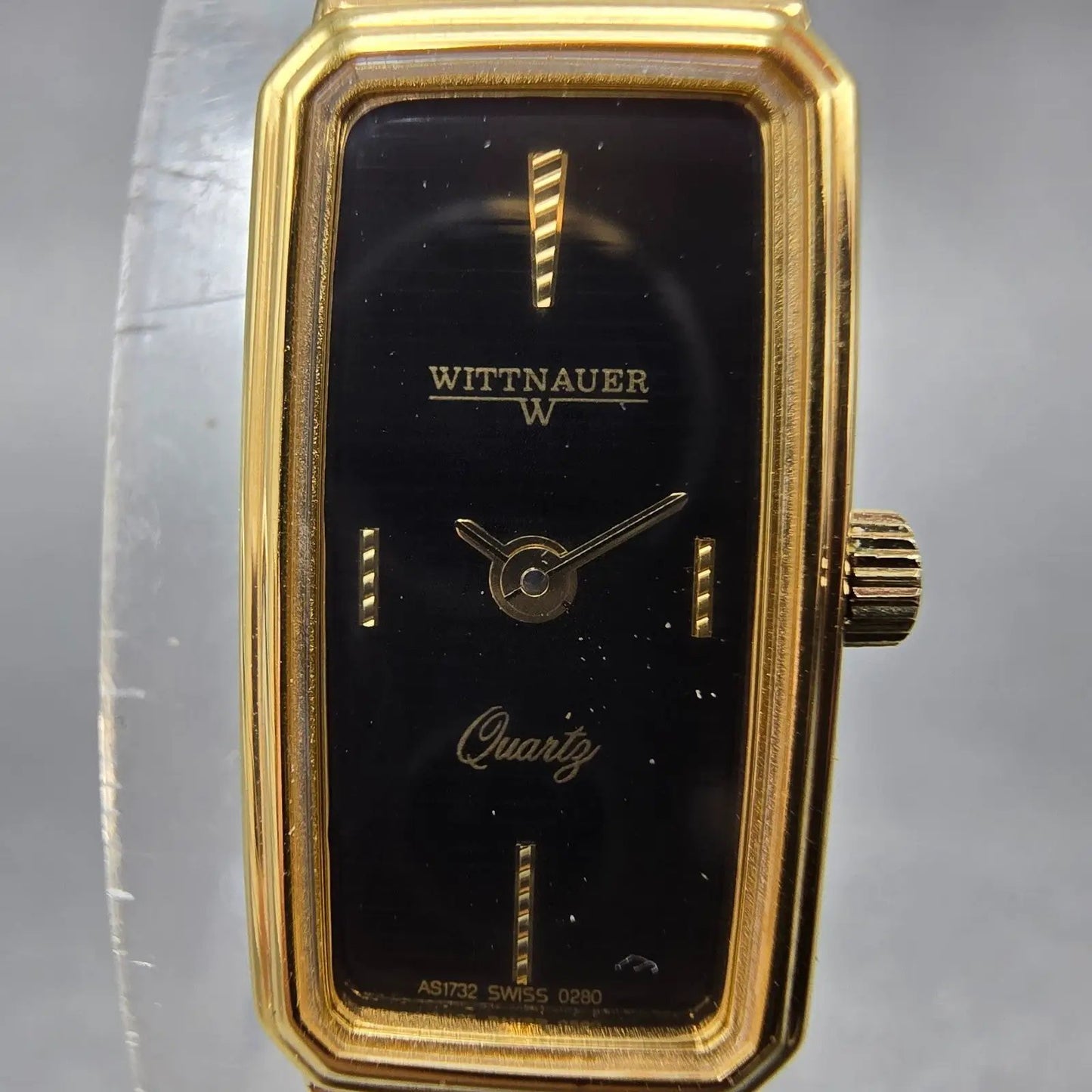 Wittnauer Watch Women 12mm Black Dial Gold Tone Rectangle AS1732 0280 New Batt3