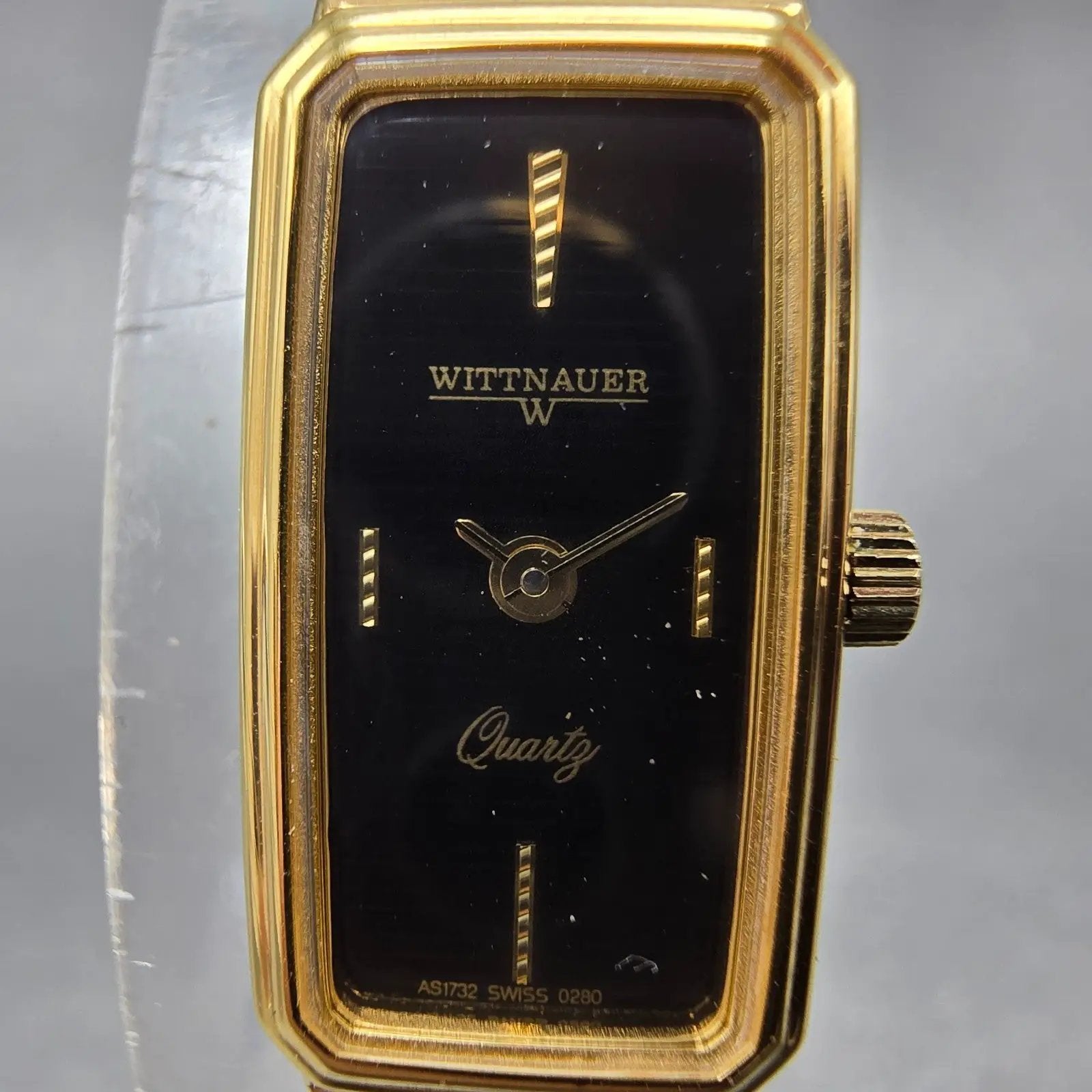 Wittnauer Watch Women 12mm Black Dial Gold Tone Rectangle AS1732 0280 New Batt3