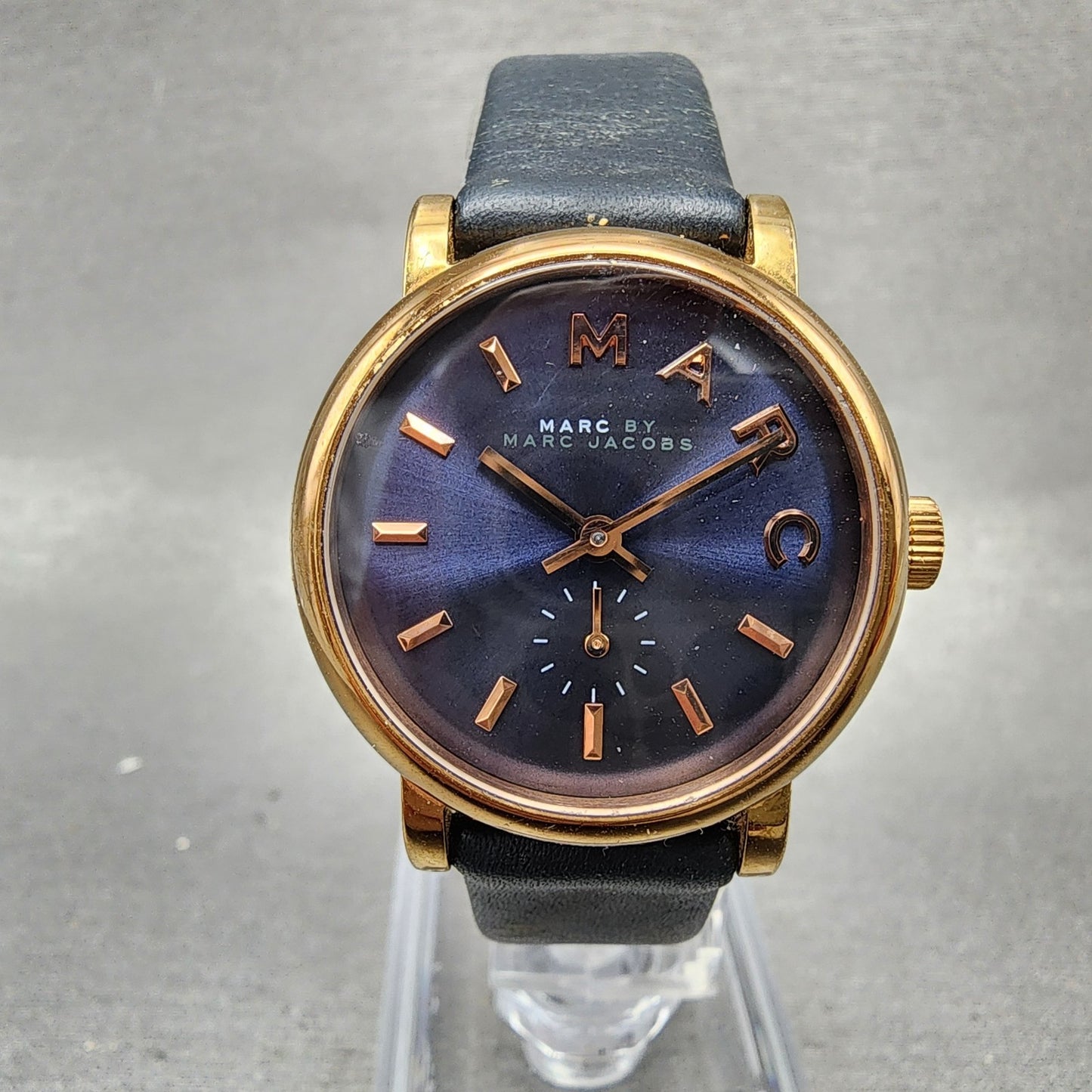 Marc Jacobs Baker Watch Women 28mm Blue Dial Rose Gold Tone Small Seconds NewBat0