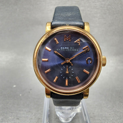 Marc Jacobs Baker Watch Women 28mm Blue Dial Rose Gold Tone Small Seconds NewBat0