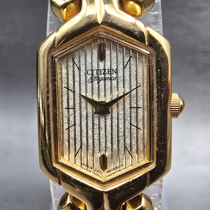 Citizen Elegance Watch Women 15mm Champagne Dial Gold Tone 5421-H01440 New Battp1
