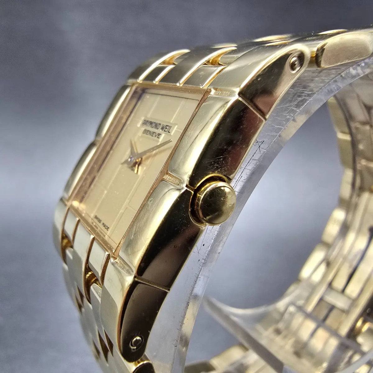 Raymond Weil Tema Watch Men 20mm Gold Dial Gold Plated Rectangle 5887 PARTS3