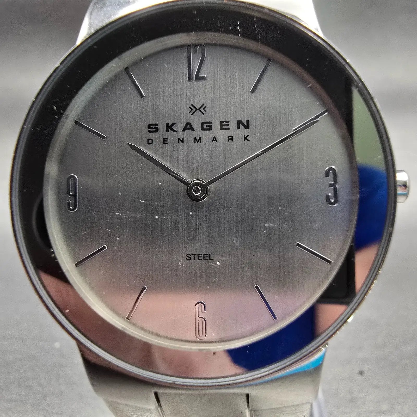 Skagen Watch Men 34mm Silver Dial Silver Tone Round 430MSSX1 New Battery1