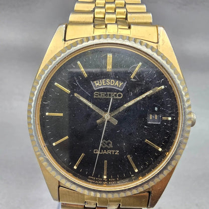 Seiko President Watch Men 36mm Black Dial Gold Tone Daydate 5Y23-8A69 New Batt1