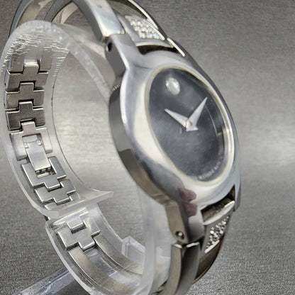 Movado Amorosa Watch Women 24mm Black Dial Steel Diamond Accents New Battery3
