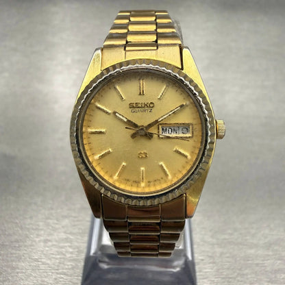 Seiko SQ Watch Women 24mm Gold Dial Gold Tone Daydate Round 3E23-0A69 New Batt0