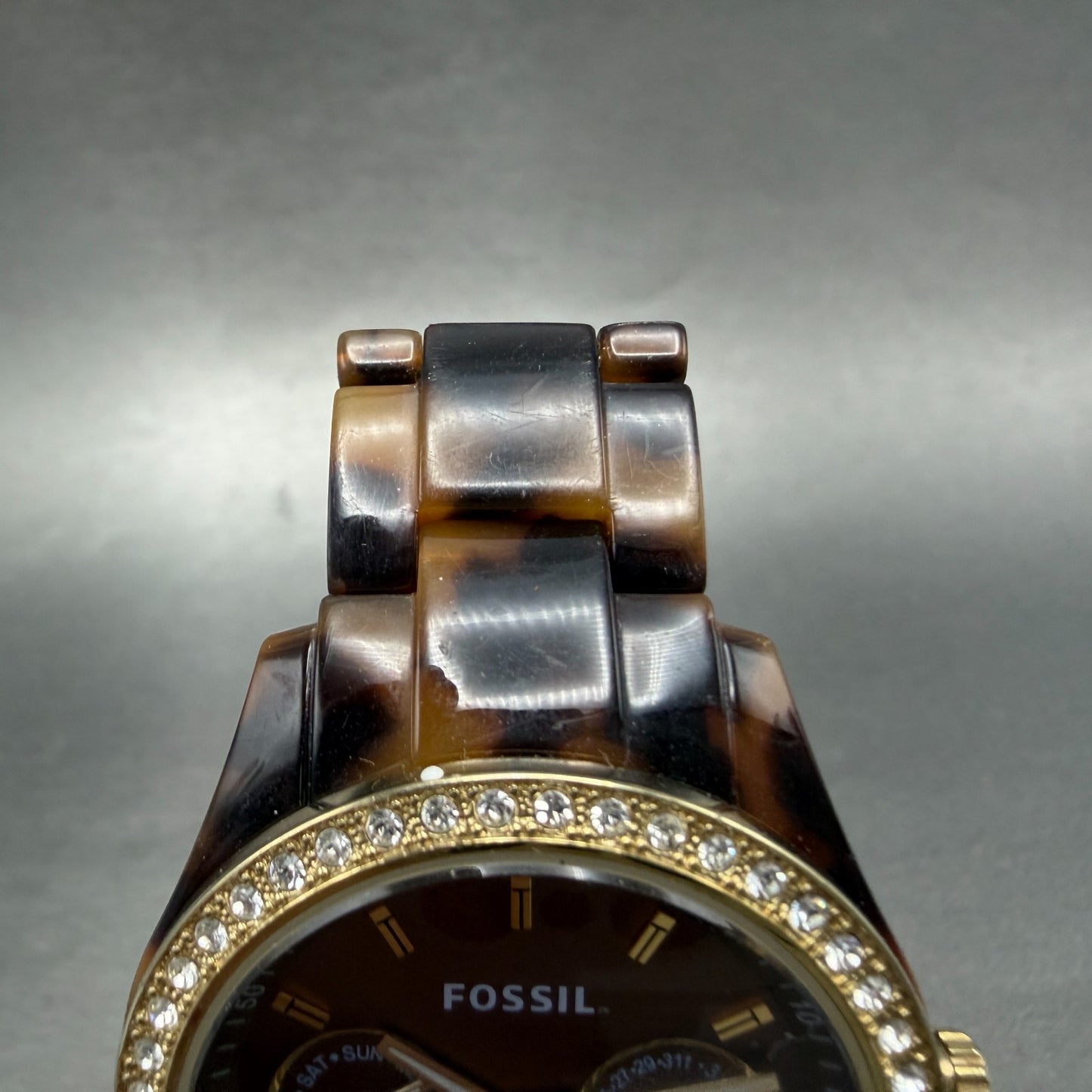 Fossil Stella Watch Women 37mm Brown Dial Brown Tortoise Daydate ES2795 New batt4