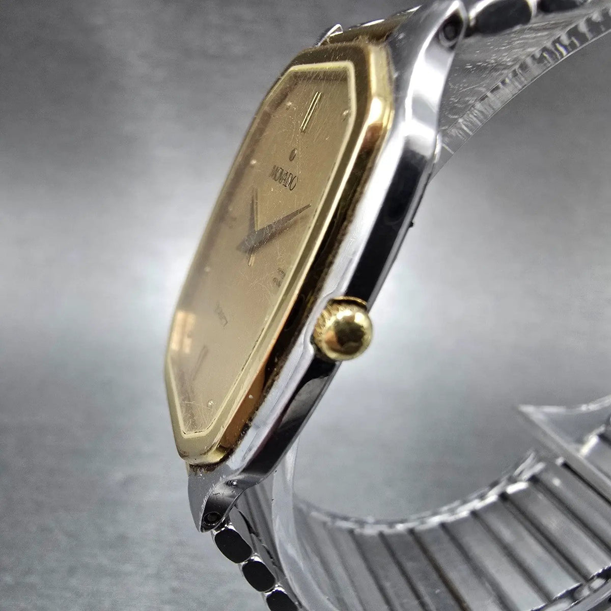 Movado Watch Men 28mm Gold Dial Two Tone Rectangle 87-41-471 Swiss PARTS5