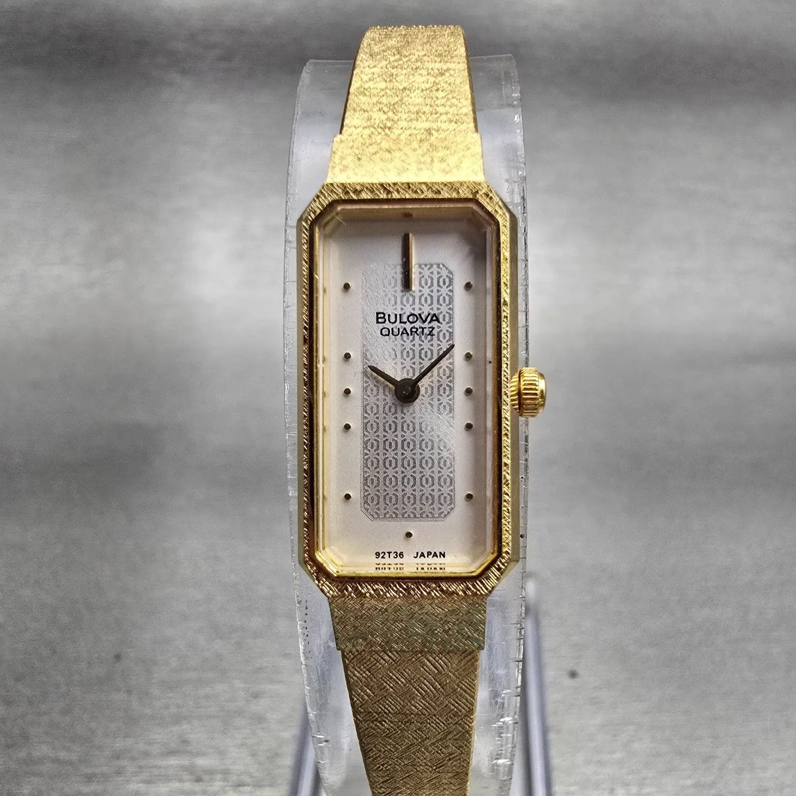 Bulova Watch Women 12mm Silver Dial Gold Tone Rectangle New Battery 92T36 VTG0