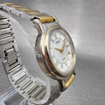 Seiko ALBA URBAN Watch Women 24mm White Dial Two Tone Round V301-6B60 New Batt