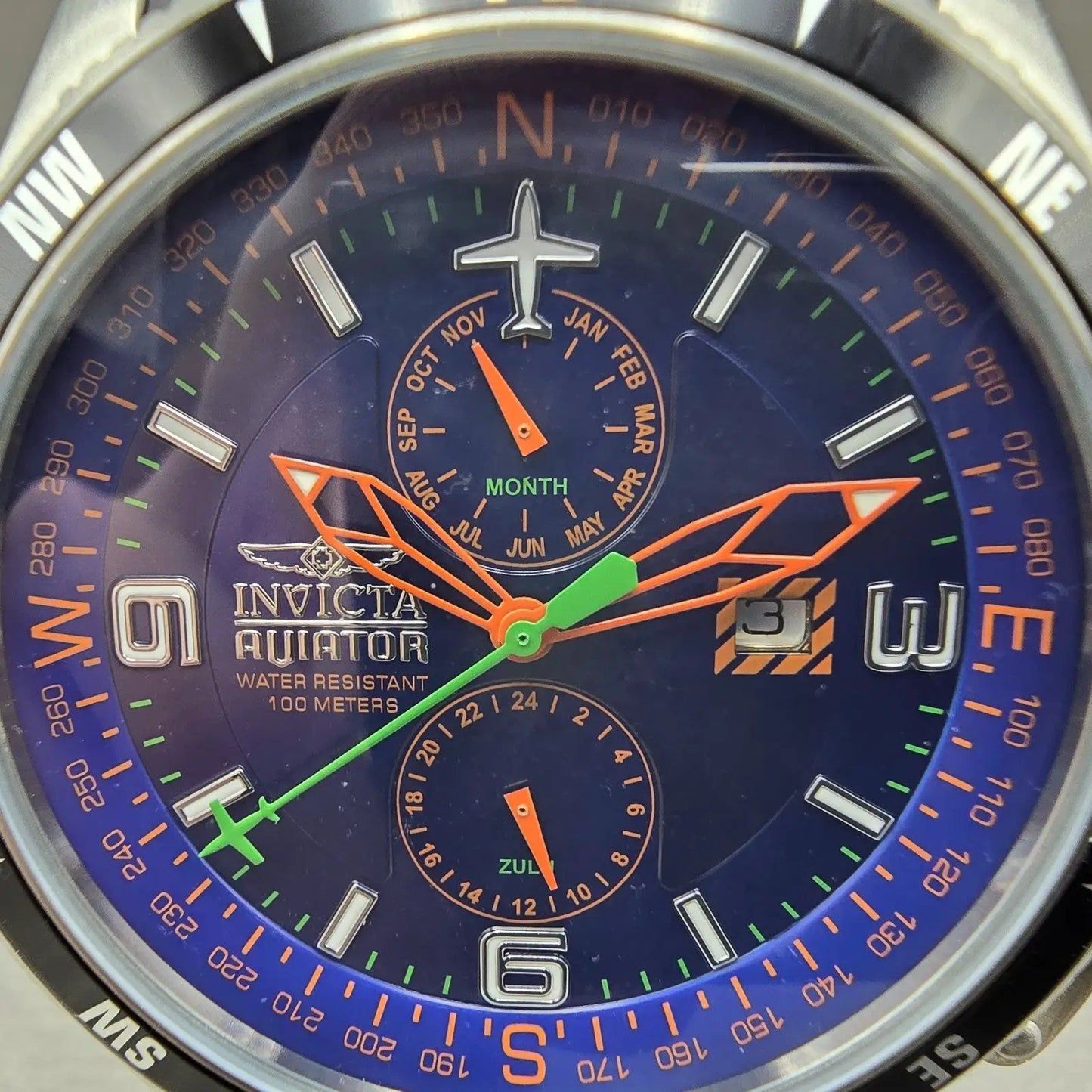 Invicta Aviator GMT Watch Men 48mm Blue Dial Steel Date Month 1751 New Battery2