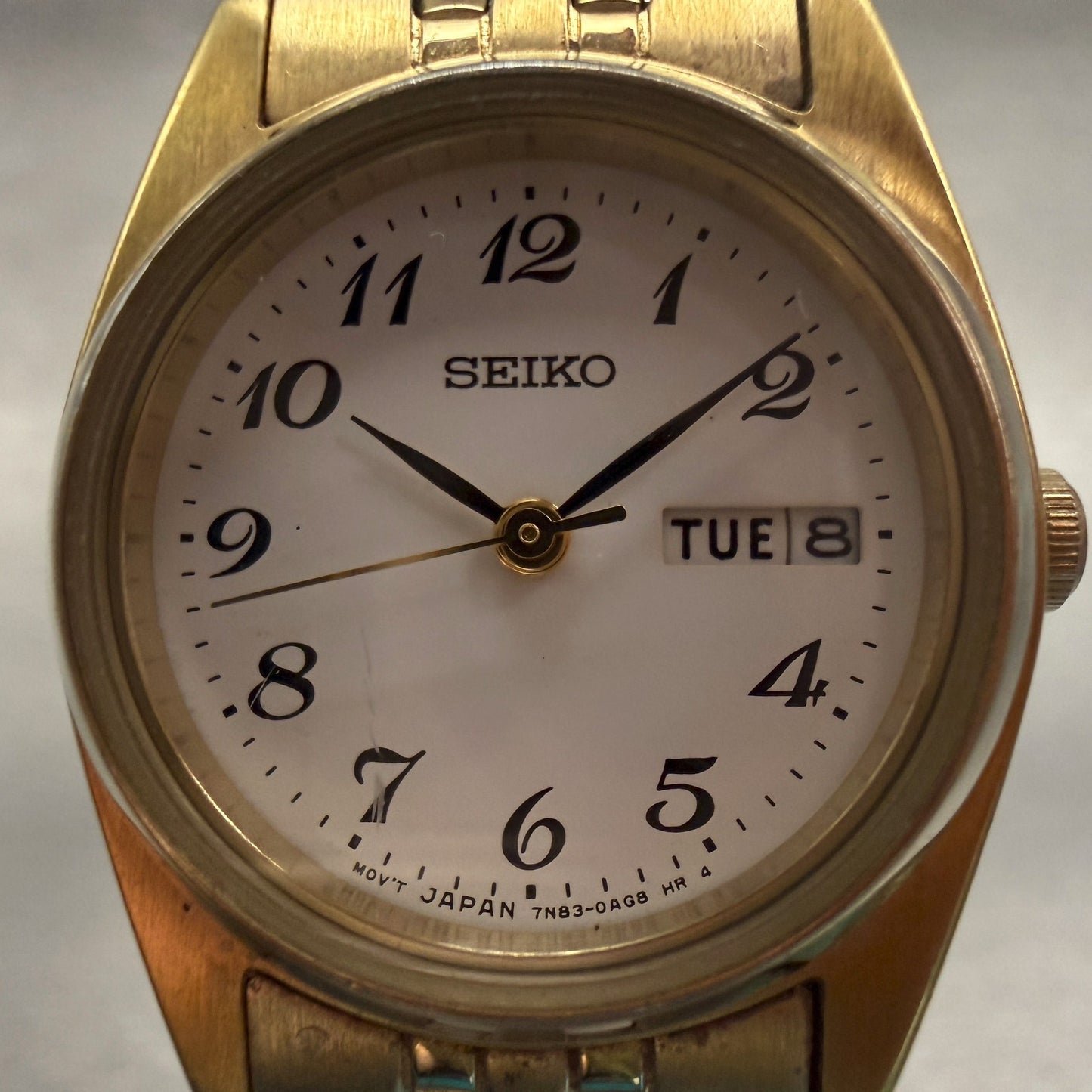 Seiko Watch Women 24mm White Dial Gold Tone Daydate Round 7N83-0011 New Battery1