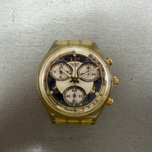 Swatch Chrono Blue Horizon Watch Men 37mm Cream Dial Clear Round New Batt SCK1080