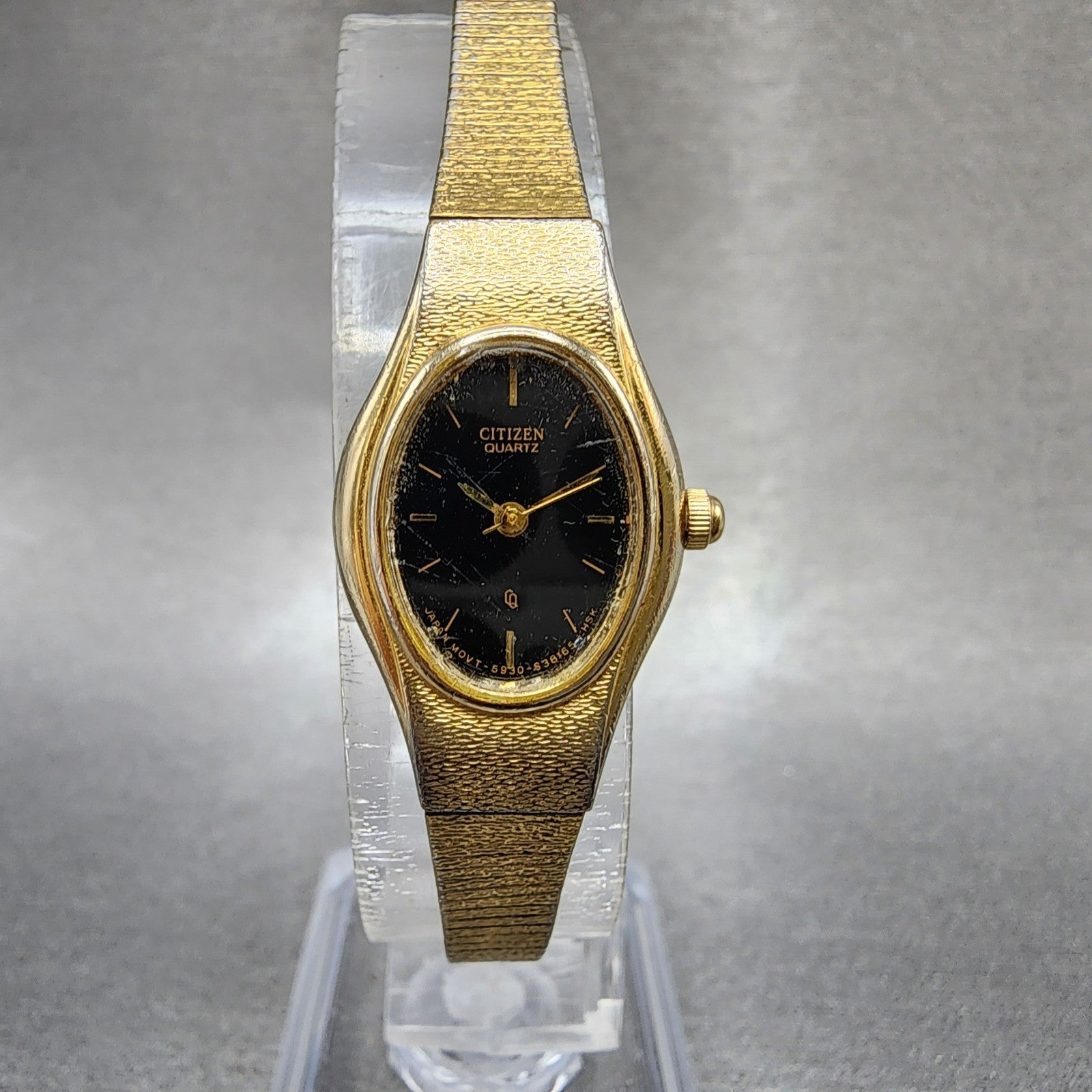 Citizen CQ Watch Women 17mm Black Dial Gold Tone Oval 5930S25350 New Battery0