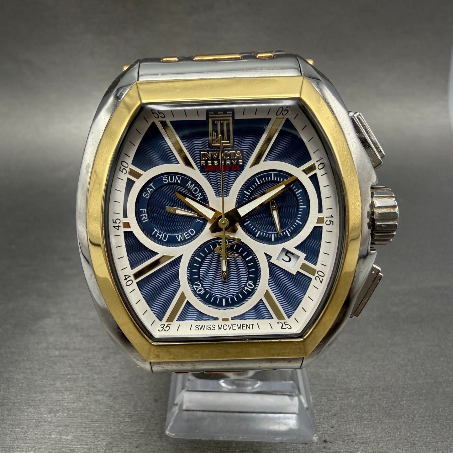 Invicta Jason Taylor Chrono Watch Men 50mm Blue Dial Two Tone Date Daydate 374460