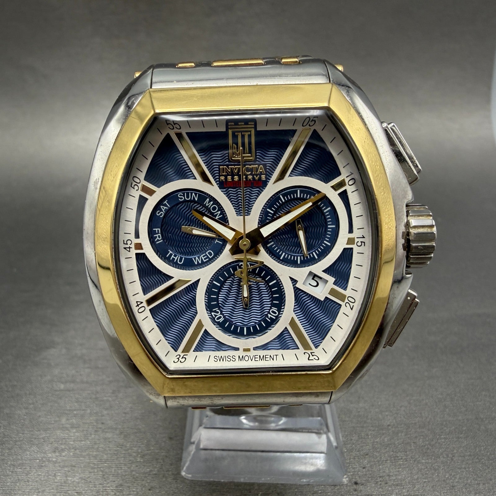 Invicta Jason Taylor Chrono Watch Men 50mm Blue Dial Two Tone Date Daydate 374460