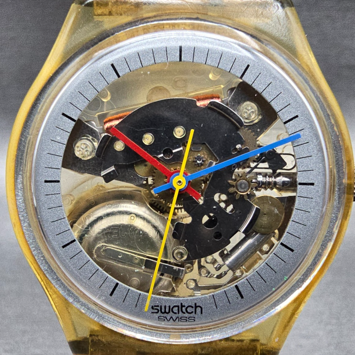 Swatch Jelly Fish Watch Men 34mm Skeleton Dial Clear Case Round GK100 New Batt G1