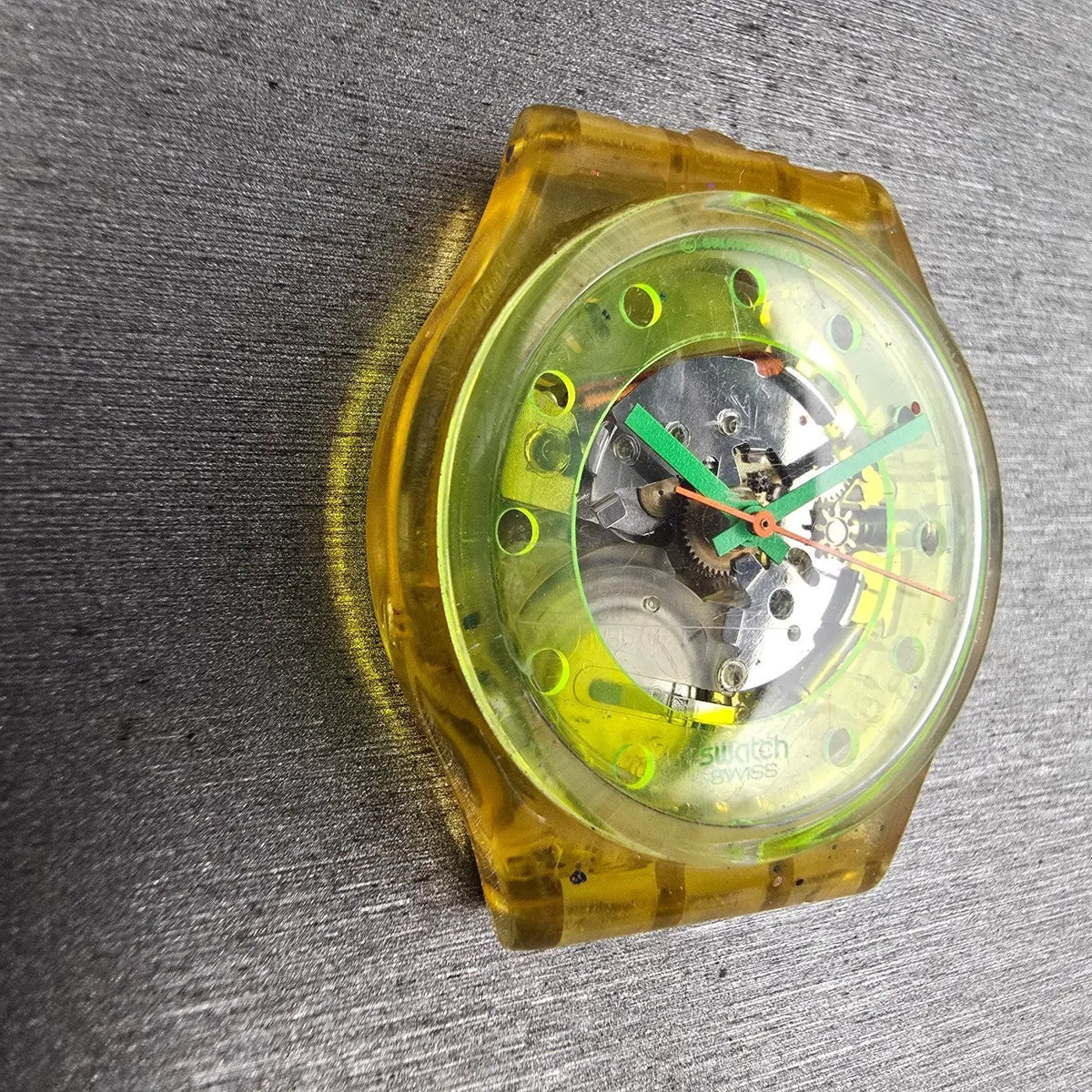 Swatch Bermudas Watch Men 34mm Green Dial Clear Case Round GK133 New Battery2