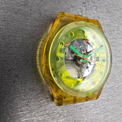 Swatch Bermudas Watch Men 34mm Green Dial Clear Case Round GK133 New Battery2