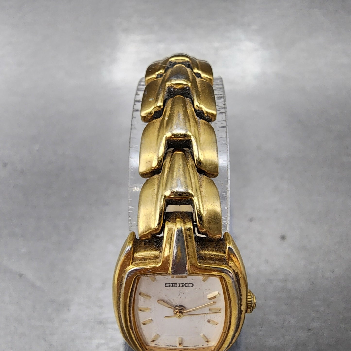 VTG Seiko Watch Women 20mm White Dial Gold Tone Rectangle 4N015100 New Battery4