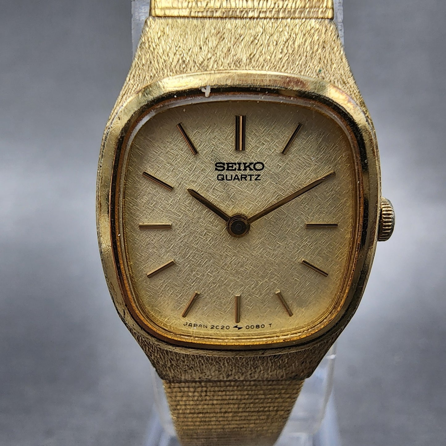 Seiko Watch Women 18mm Champagne dial Gold Tone Rectangle 2c205029 New Battery1