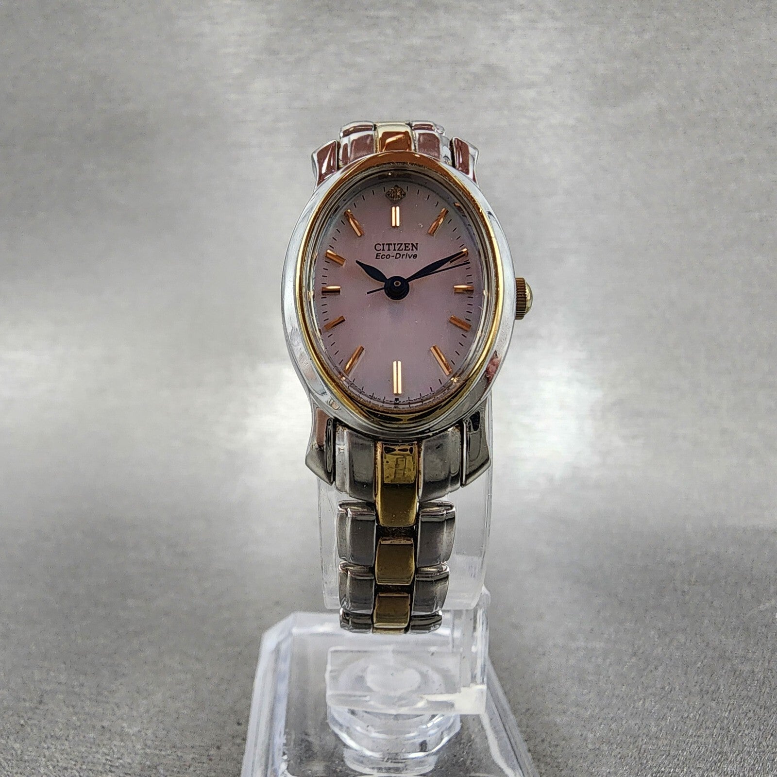 Citizen EcoDrive Watch Women 19mm MOP Dial Two Tone Oval E033K006520 Runs5