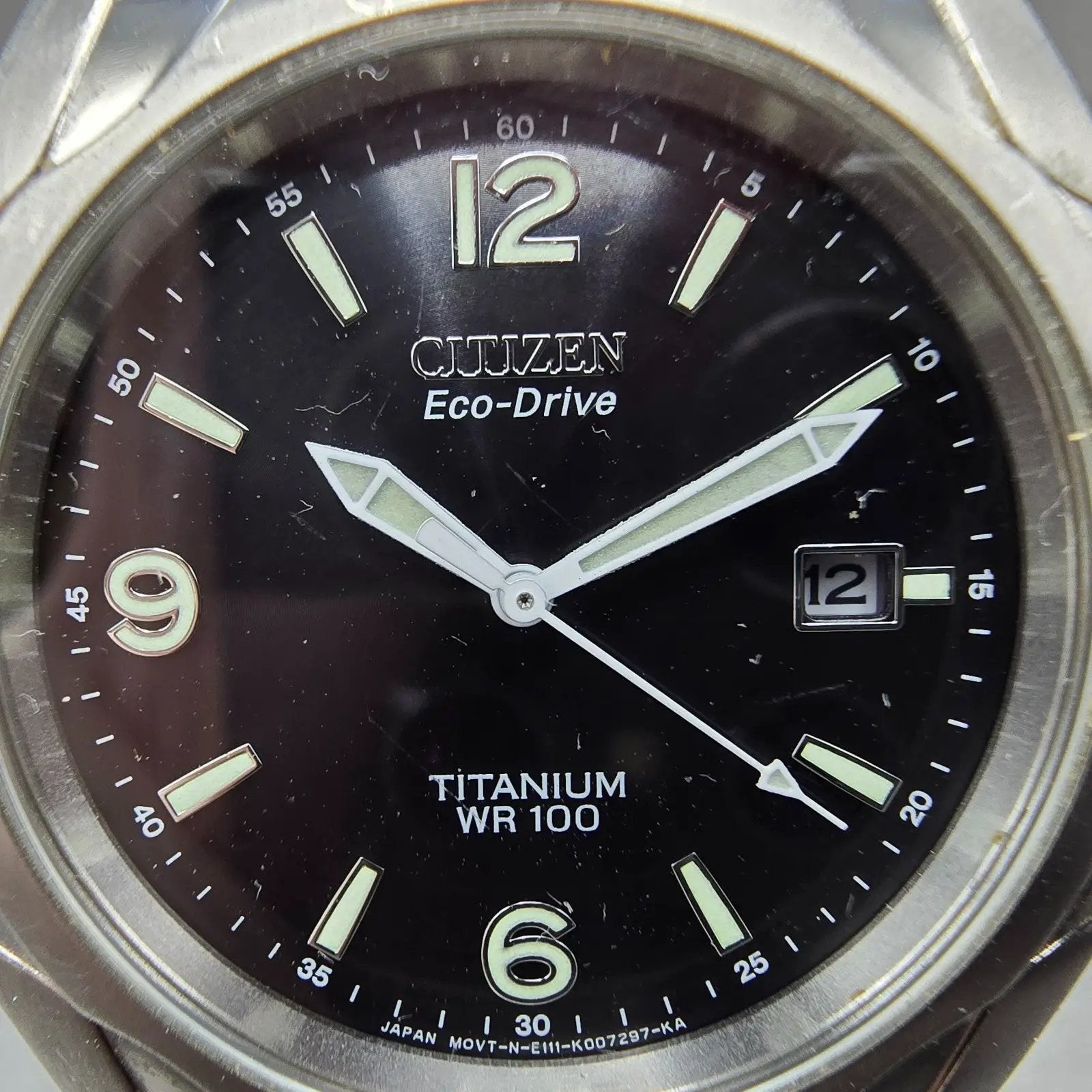 Citizen Eco-Drive Watch Men 41mm Black Dial Titanium Date E111-K006368 Runs1