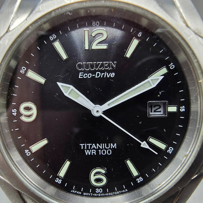 Citizen Eco-Drive Watch Men 41mm Black Dial Titanium Date E111-K006368 Runs1