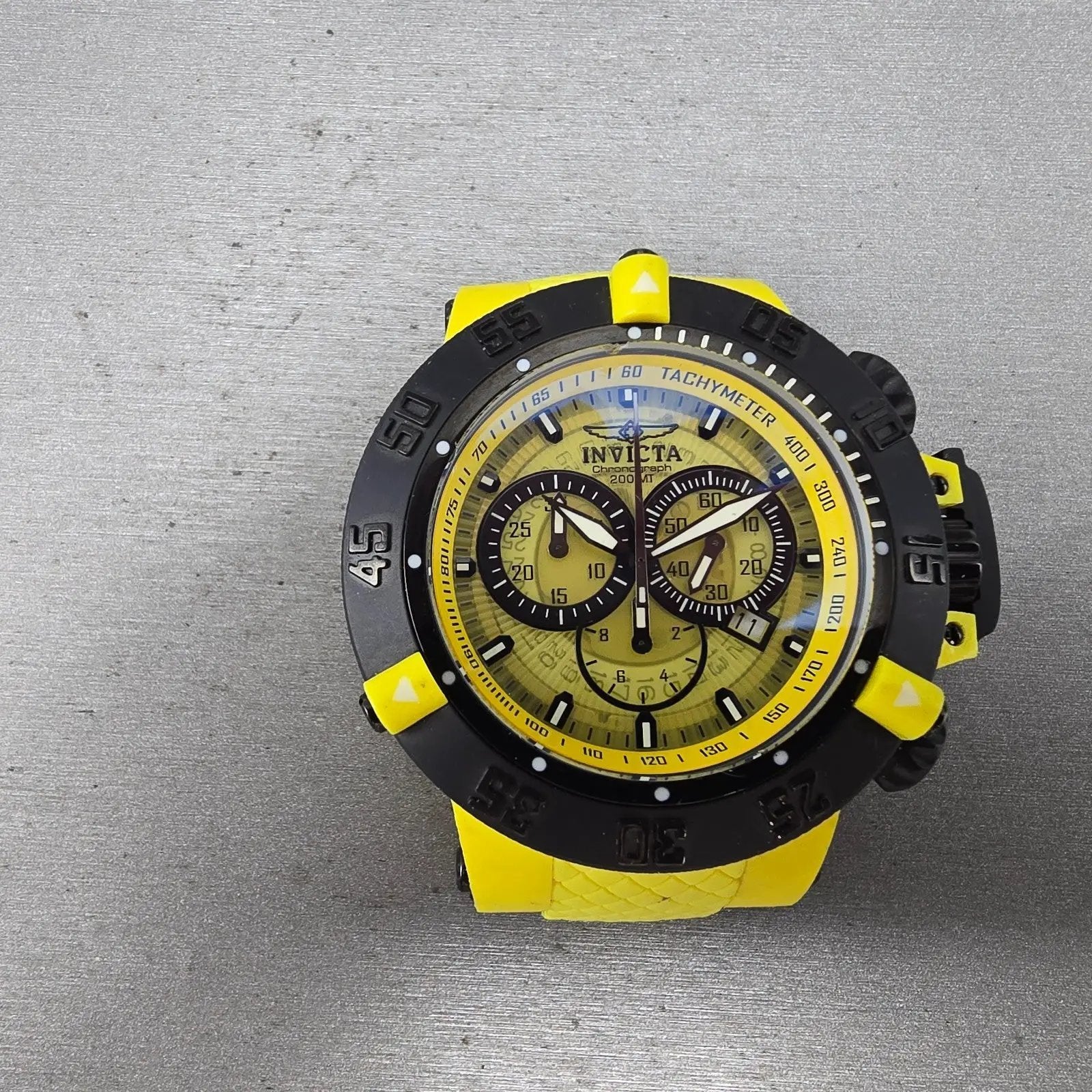Invicta Sub Aqua Noma Chronograph Watch Men 50mm Yellow Dial Yellow Tone New Bat0
