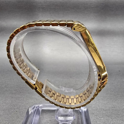 Seiko Halfmoon Watch Women 14mm Gold Dial Gold Tone Asymmetrical New Battery NEW8