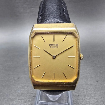 Seiko Tank Watch Men 26mm Champagne Dial Gold Tone Rectangle 6530-5080 New Batt0