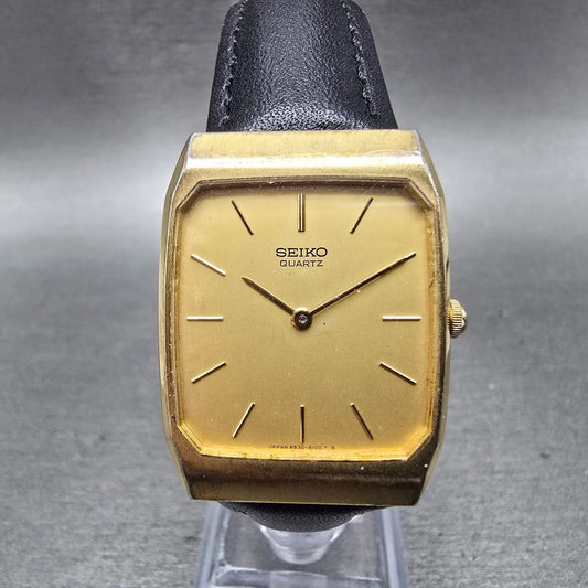 Seiko Tank Watch Men 26mm Champagne Dial Gold Tone Rectangle 6530-5080 New Batt0