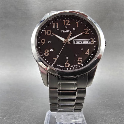 Timex South Street Sport Watch Men 36mm Black Dial Steel Daydate T2M932 New Batt5
