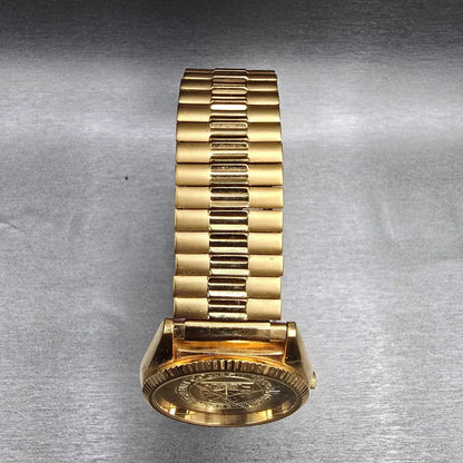 Seiko Watch Men 35mm Gold Dial Gold Tone Date Round 7N43-8111 New Battery JP4