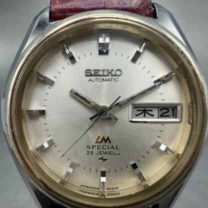 Seiko Lord Matic Watch Men 35mm Silver Dial Silver Tone Daydate 5216-6010 Runs1