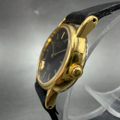 Seiko Watch Women 20mm Black Dial Gold Tone Round Vintage 1N00-0F69 New Battery72