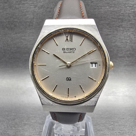 Seiko SQ Watch Men 33mm Silver Dial Silver Tone Date Round 8122-7029 New Battery0