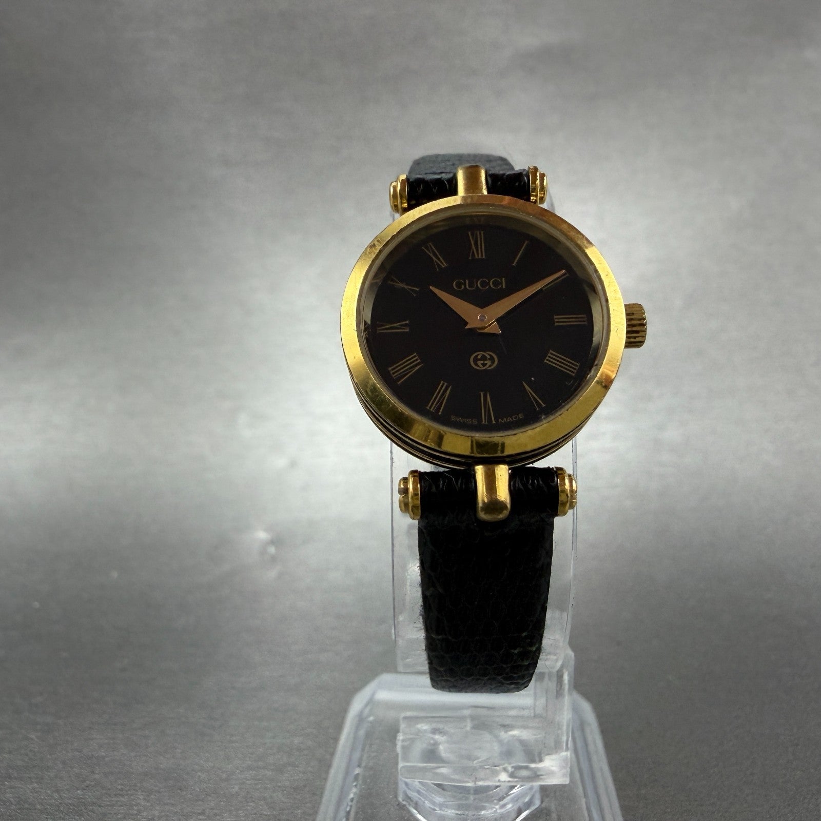 Gucci 2000L Watch Women 22mm Black Dial Gold Plated Round New Battery VTG PRWQ5