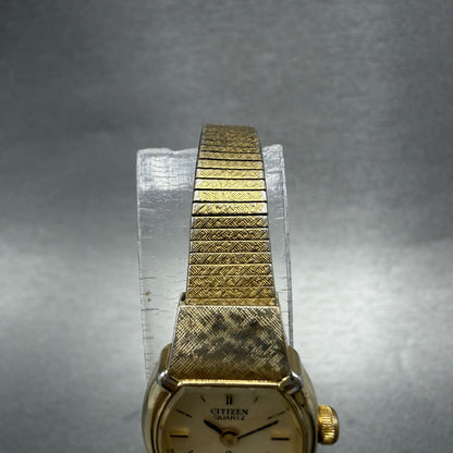 Citizen CQ Watch Women 17mm Champagne Dial Gold Tone Round New Battery VTG4