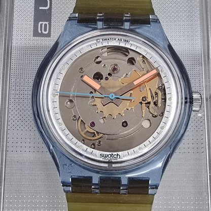 Swatch Automatic Blue Matic Watch Men 36mm Skeleton Dial Blue Case SAN100 NOS1