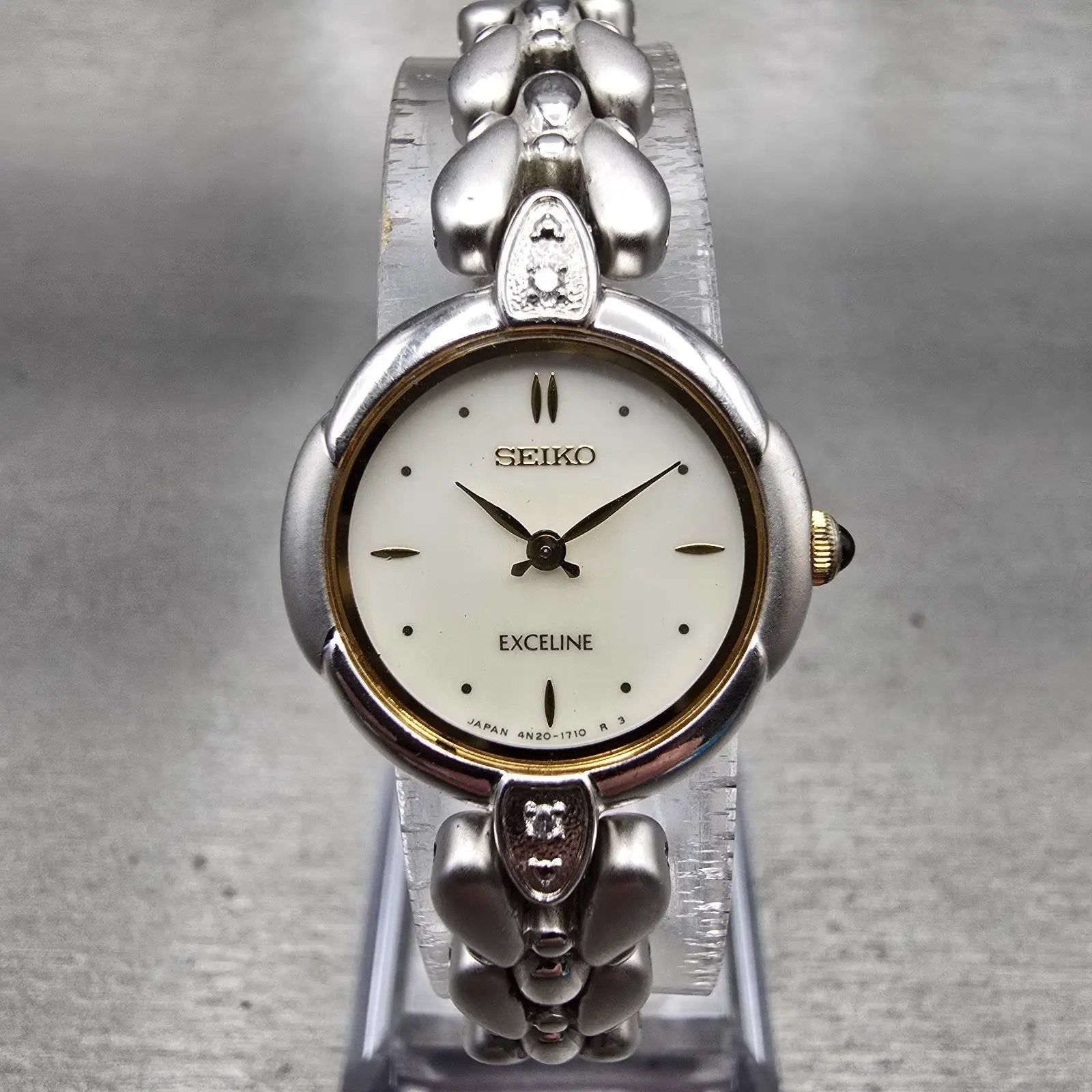 Seiko Exceline Watch Women 20mm MOP Dial Silver Tone Round 4N20-1060 New Battery0