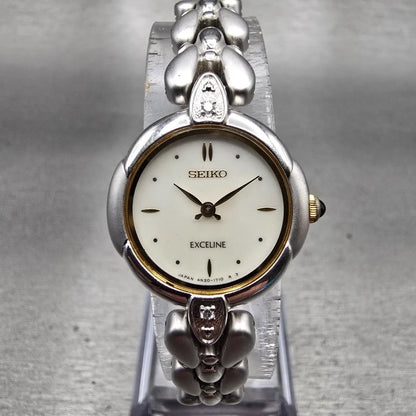 Seiko Exceline Watch Women 20mm MOP Dial Silver Tone Round 4N20-1060 New Battery0