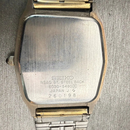 Seiko Dolce Watch Men 30mm Gold Dial Gold Tone Rectangle 6030-5480 New Battery10