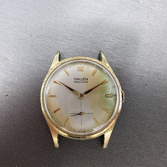 Gruen Precision Watch Men 33mm White Dial Gold Tone Small Seconds READ!!! 510 R0