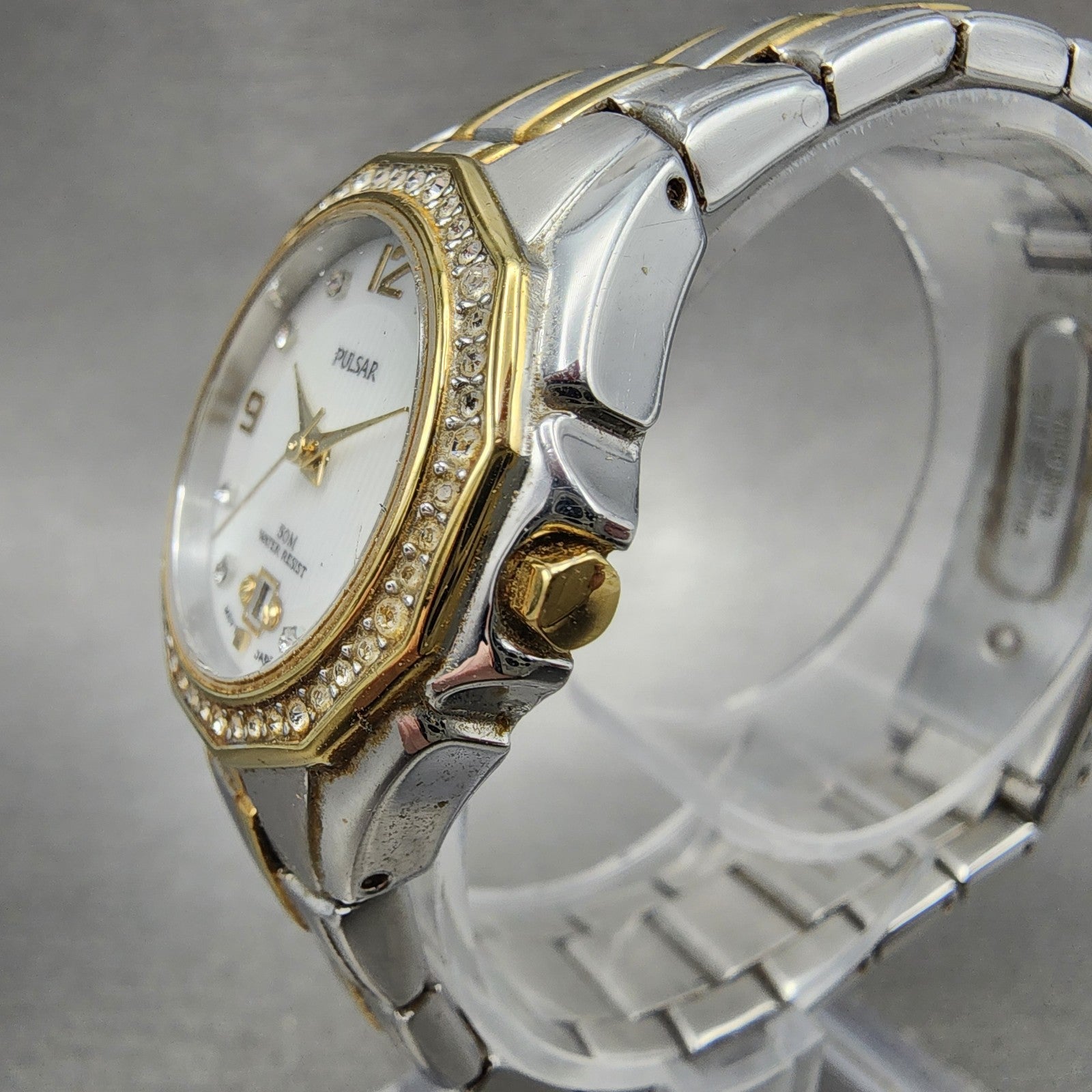 Seiko Pulsar Watch Women 27mm White Dial Two Tone Date VX82X488 New Battery2