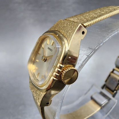 Seiko Watch Women 17mm Gold Dial Gold Gold Rectangle Manual Wind Runs 110055192
