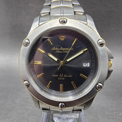Jules Jurgensen Watch Men 38mm Gray Dial Two Tone Date Round 7635 New Battery0