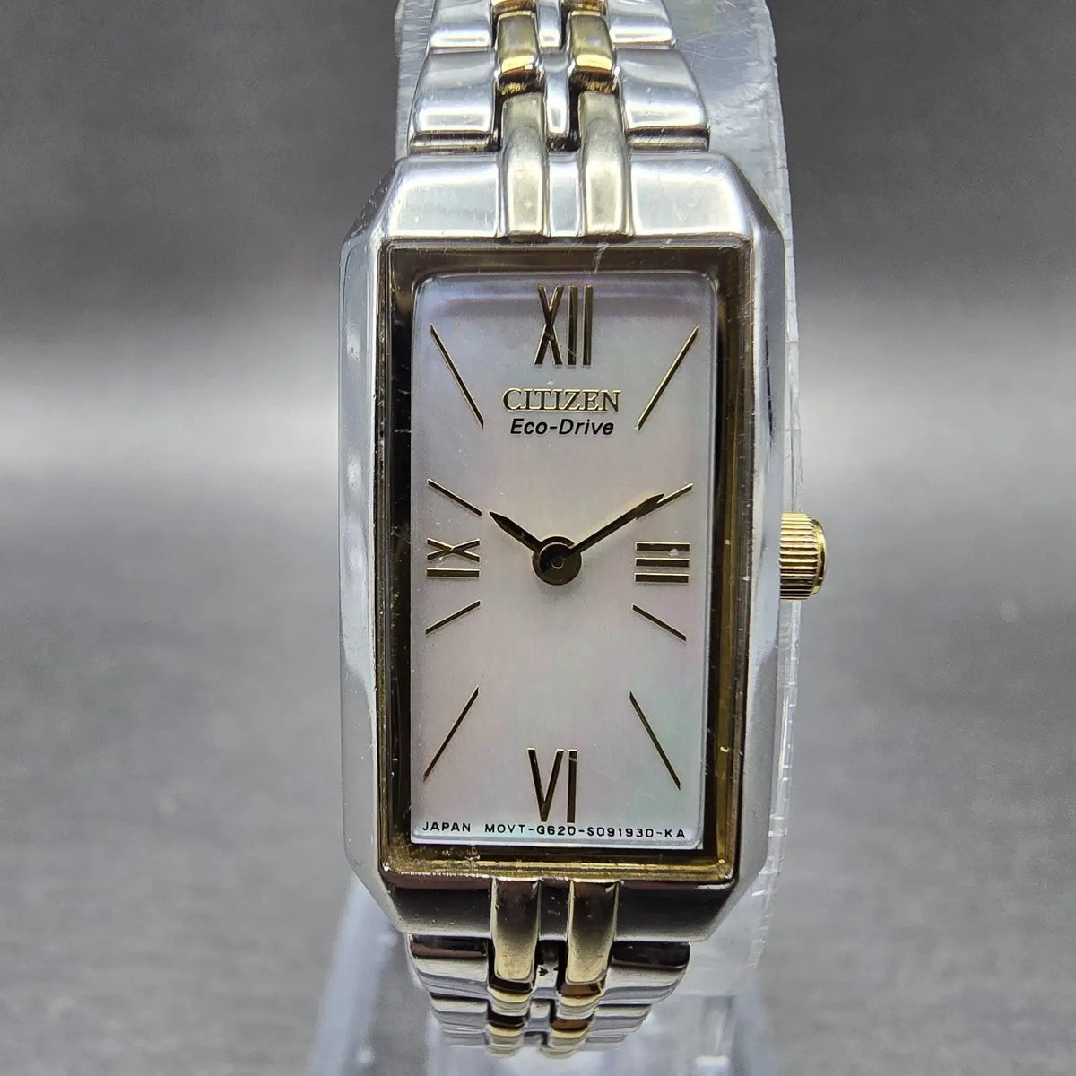 Citizen Eco-Drive Tank Watch Women 15mm MOP Dial Two Tone EG2694-59D Runs JP0