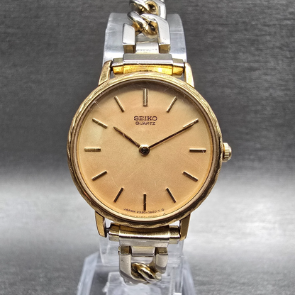 Seiko Watch Women 24mm Gold Dial Gold Tone Round 2320-0129 New Battery Vintage0